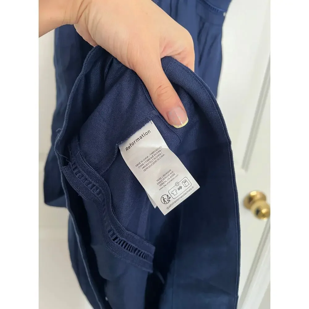 NWT Reformation Everett Linen Midi Dress in Danube (Navy Blue) Size 10 - Picture 7 of 8